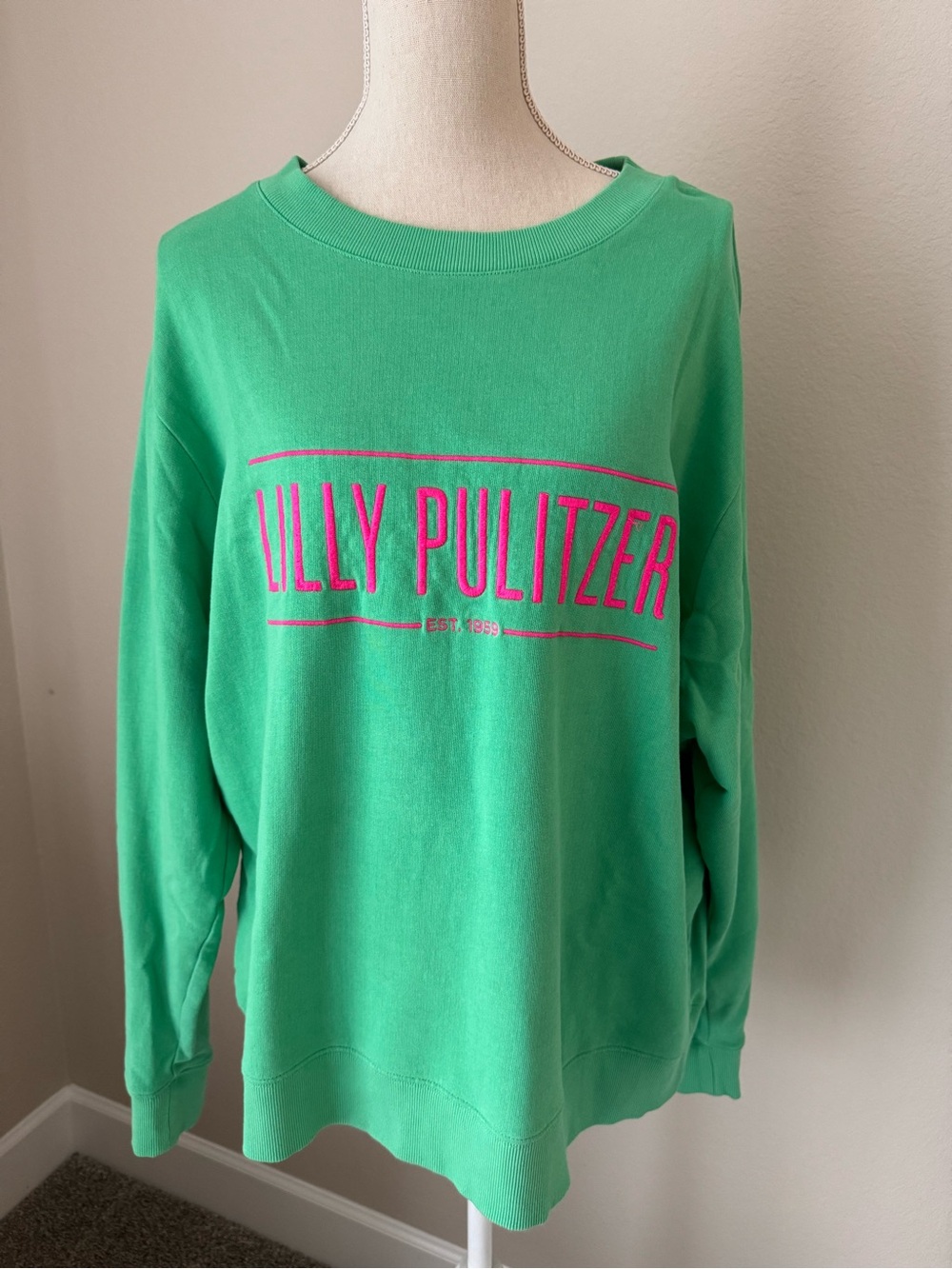 Lilly Pulitzer Green Sweatshirt with Pink Logo